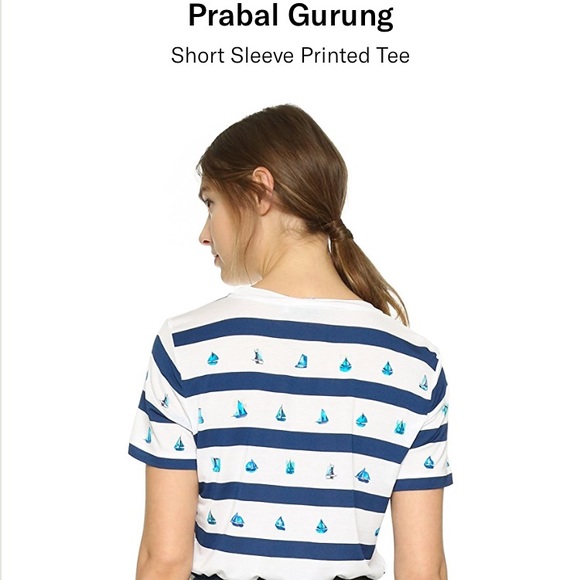 PRABAL GURUNG - Nautical stripe boat printed short sleeve T shirt, Medium - Picture 6 of 6